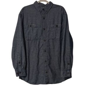 Duluth Trading Co Shirt Mens Size Large L BUTTON DOWN Navy Striped Shirt